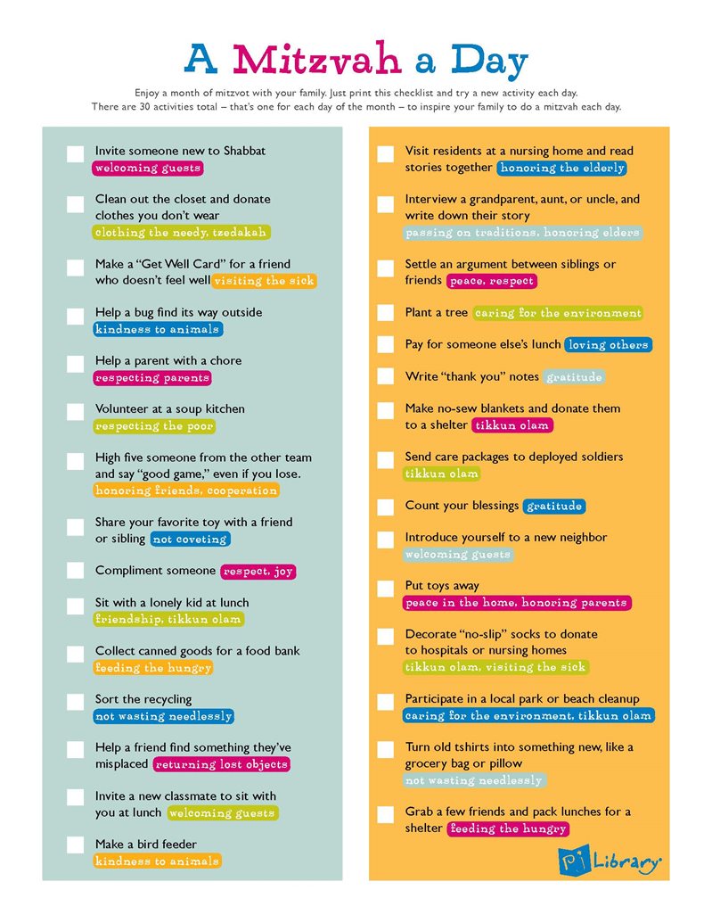Printable A Mitzvah A Day PJ Library In The UK