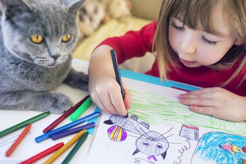 little girl drawing a cat