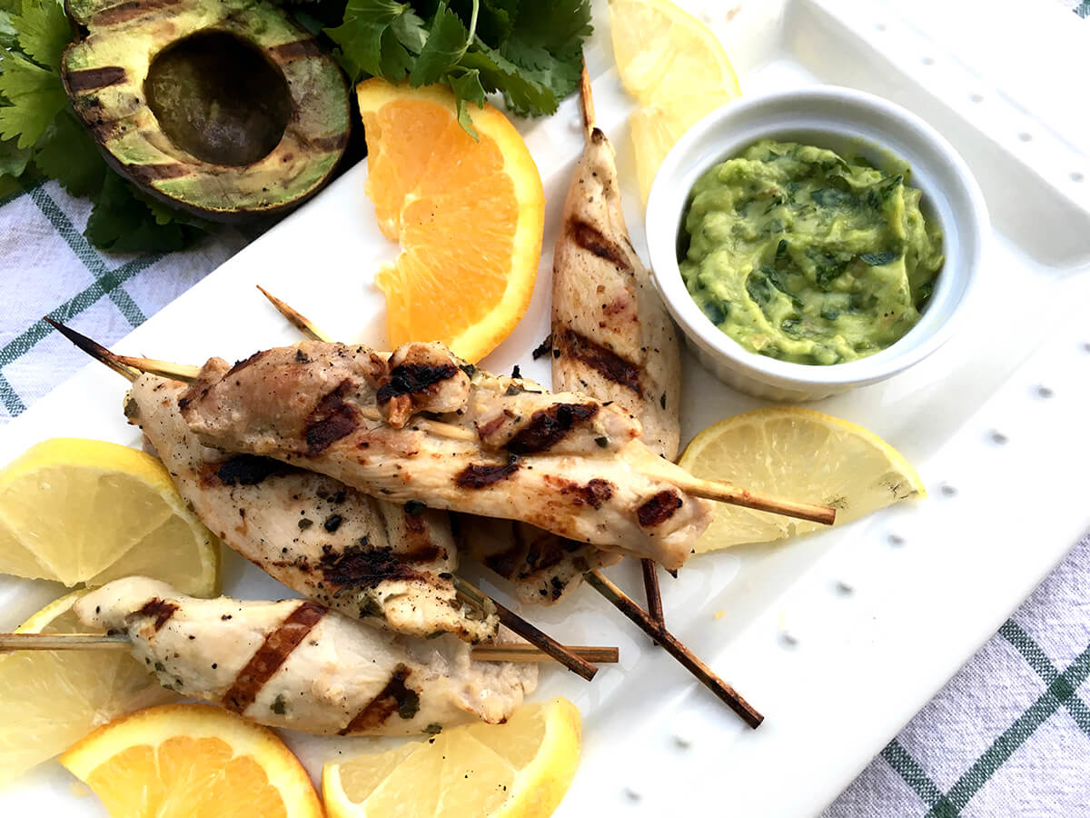 Chicken Skewers with Avocado Dip